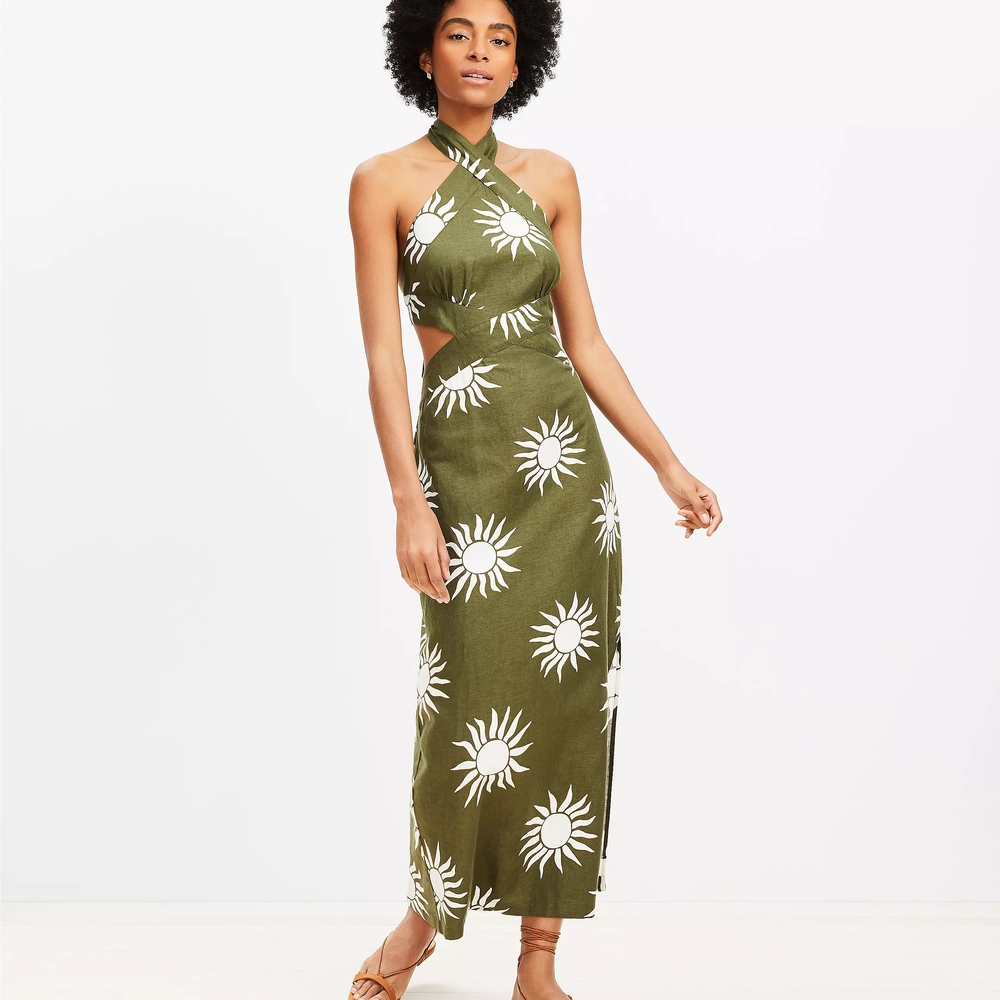 LOFT Beach Sunny Linen Cotton Cutout Midi Halter Dress BRAND NEW W TAGS